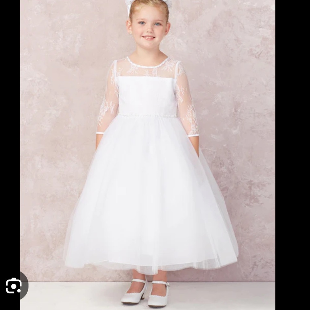 TipTop Girls White Formal Dress Tulle skirt Sz 10 wedding flowergirl homecoming